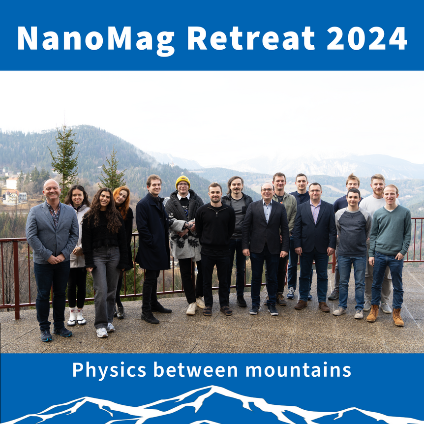 A group picture of the members of the NanoMag infront of some mountains
